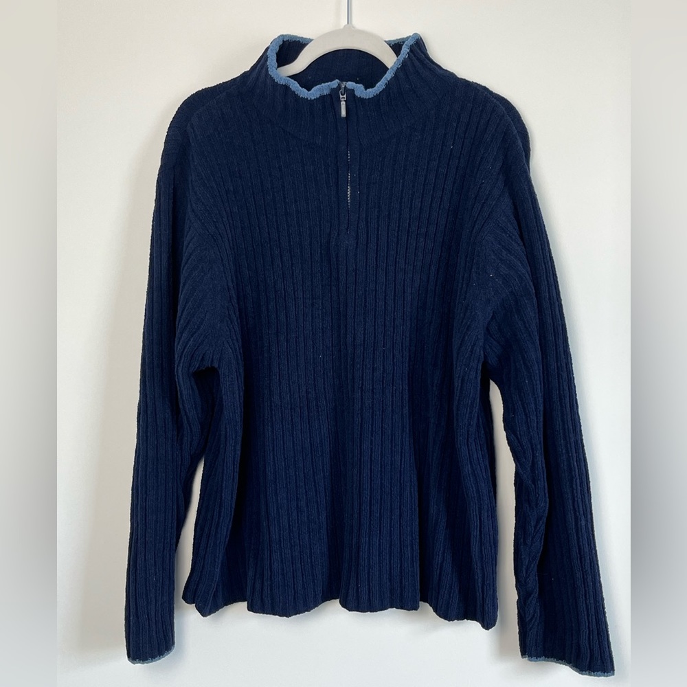 Vintage Mens Alpine Design Ribbed 1/4 Zip Sweater